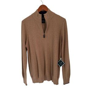 Tailorbyrd Cotton Textured Waffle Quarter-Zip Pullover Beige Coffee Size Med